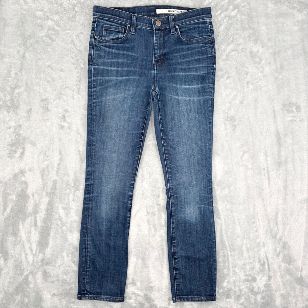 DKNY Jeans Denim Women Size 4‎ Fits 28x26.5 Slim Straight Leg Stretch Whiskered